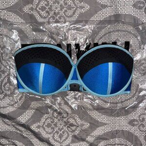 TRIANGL Neoprene Bikini Top Blue Black Scuba Zip Back Size S++